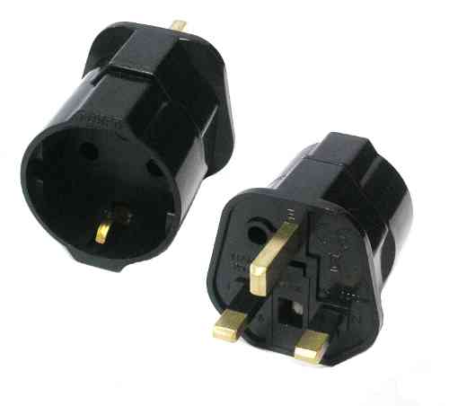 (ST-5 UK) BS1363 to EU 2 Pin Jack AC Power Adaptor Black (Europe, UK)